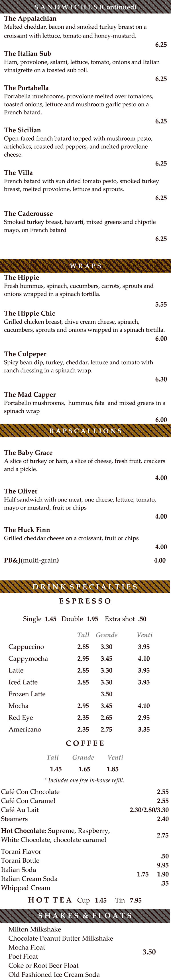 The Drowsy Poet Cafe menu - page 2